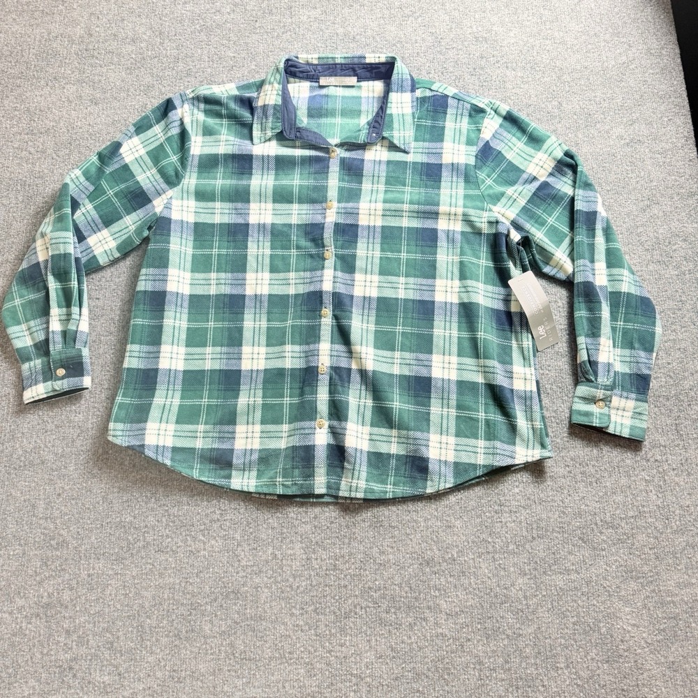 Riders by Lee Plaid Flannel Shirt Womens 2X Green Blue Long Sleeve Button Up NWT